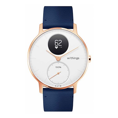 Withings Steel HR (36mm) Rose Gold w/ Blue Leather + Grey Silicone wristband