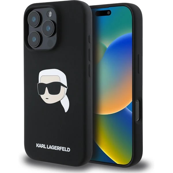 Karl Lagerfeld Liquid Silicone Karl Head MagSafe kryt iPhone 16 Pro čierny