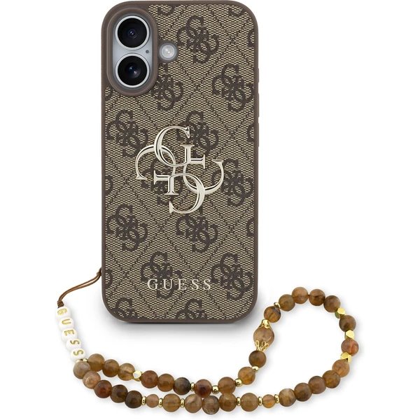 Guess PU 4G Metal Logo Strap kryt iPhone 17 hnedý