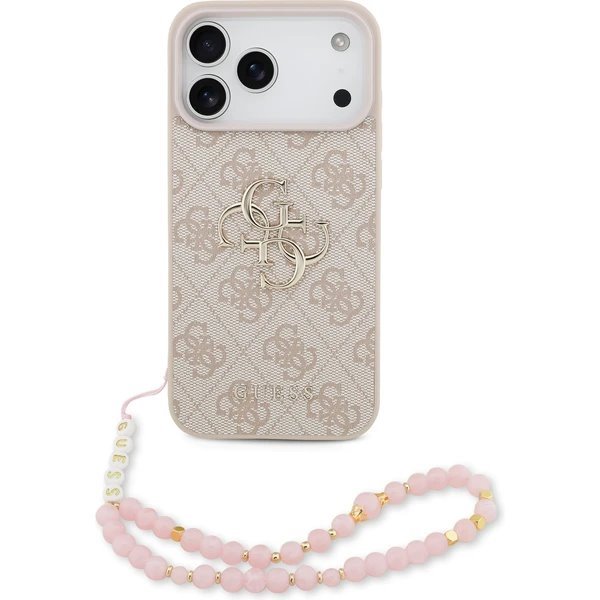 Guess PU 4G Metal Logo Strap kryt iPhone 17 Pro ružový