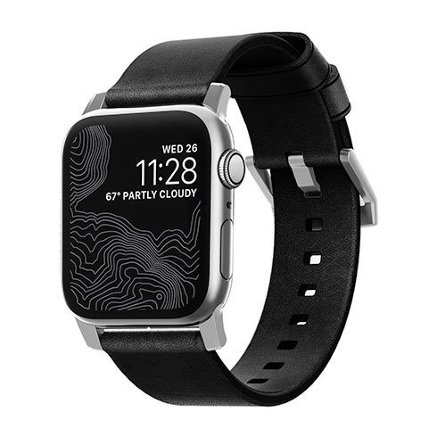 Nomad kožený remienok pre Apple Watch 44-49mm - Modern Black/Silver Hardware