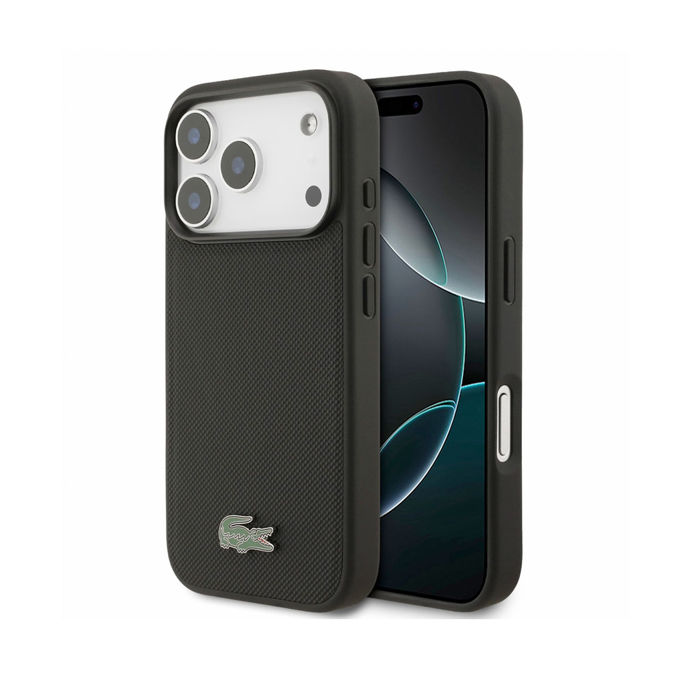 Lacoste PVC Iconic Petit Pique Metal Logo MagSafe kryt iPhone 18 Pro čierny