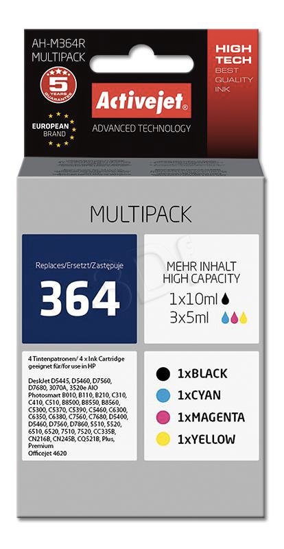 Atrament ActiveJet pre HP 364 SD536EE AH-M364RPremium; 1 x 10 ml, 3 x 5 ml; Black, Cyan, Magenta, Yellow