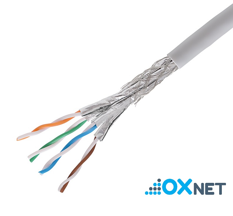 OXnet kábel S/FTP, Cat6A, drôt, PVC, Eca, cievka 305m - šedá