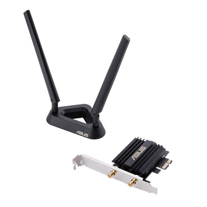 ASUS PCE-AX58BT Dual-Band Wireless PCIe Adapter, 802.11ax, 160Mhz-Gigabit WiFi (2.402Gbps), Bluetooth 5, External antenna base