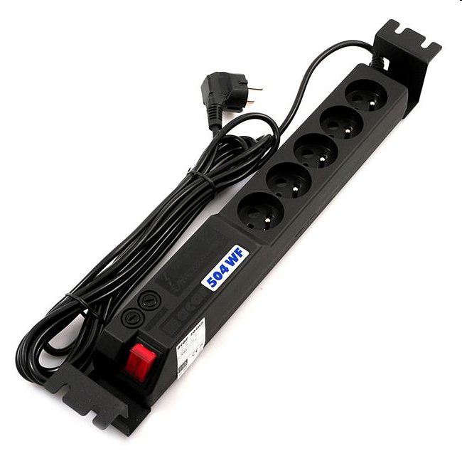 OEM 19" rozvodný panel ACAR 504 WF RACK, prepätova ochrana, 5 x zásuvka, černá 3m