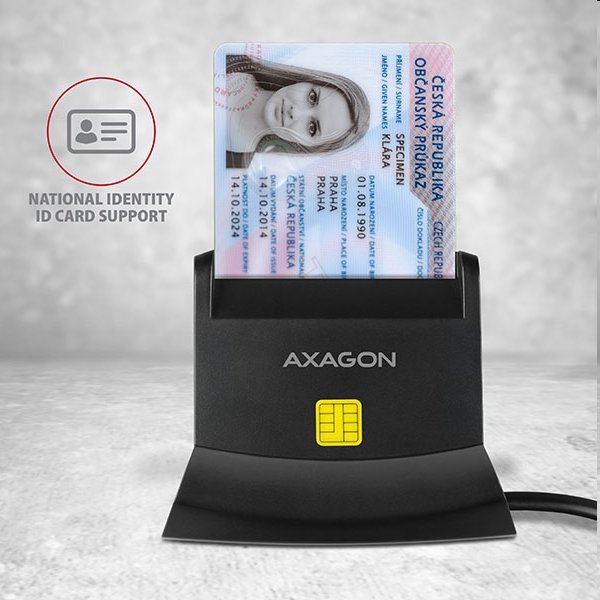 AXAGON CRE-SM2, USB-A StandReader 4-slot čítačka Smart card (eObčanka) + SD/microSD/SIM, kábel 1.3 m